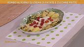 Filetti di rombo su crema di patate e zucchine fritte