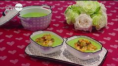 Crema di piselli con mazzancolle al curry