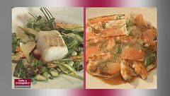 Merluzzo primaverile e Insalata di finocchi, pompelmo e scampi