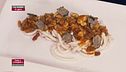 Spaghettone di pollo con ragù di  castagne e tartufo nero