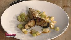 Porcino su crema di bufala, ragù di sedano, mele  e Tortelli di cavolo nero con fonduta di mozzarella di bufala