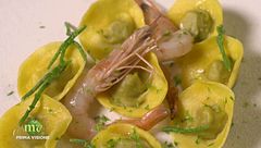 Tortello ripieno di acciuga, gambero bianco di Savona e chinotto