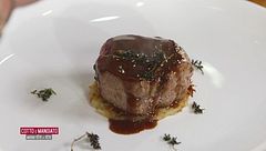 Filetto di manzo con il suo fondo con roest di patate e Tortino al pistacchio dal cuore morbido