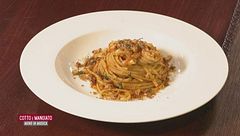 Linguine alla gallinella risottate al pomodoro e Prugne all'ascolana