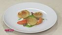 Gratin di capesante, piselli, patè di olive e zincarlin - Reginette tiepide primaverili con asparagi e insalata - Parmigiana 2.0