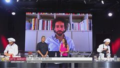 Creme brulèe salata con spuma al tartufo e cacao  e Ravoilo al nero di seppia gamberi pomodorini e burrata