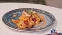 Spaghettone con scorfano, pomodorini e basilico