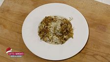 Risotto assoluto di carciofi e Tortino di carciofi taleggio e salsiccia croccante