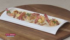 Giardiniera di cavolfiore e Crema di cavolfiore, gamberi alla polenta e bacon croccante