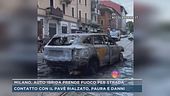 Milano, auto ibrida prende fuoco per strada