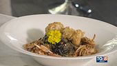 Tagliatelle al nero di seppia con scampi e colatura di alici