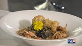Tagliatelle al nero di seppia con scampi e colatura di alici