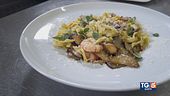Gusto: tagliatelle con funghi porcini, gamberoni e pecorino