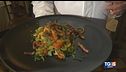 Spaghetti fave, pomodorini e guanciale