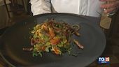 Spaghetti fave, pomodorini e guanciale