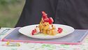 Spiedini di tofu e peperoni su crema di piselli