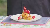 Spiedini di tofu e peperoni su crema di piselli