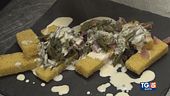 Polenta fritta con speck e bruscandoli