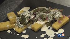 Polenta fritta con speck e bruscandoli