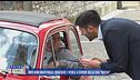 Don Dino Martinelli, benedice i fedeli a bordo della sua "rossa"