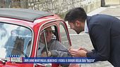 Don Dino Martinelli, benedice i fedeli a bordo della sua "rossa"