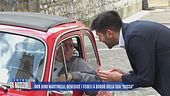 Don Dino Martinelli, benedice i fedeli a bordo della sua "rossa"