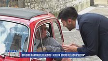 Don Dino Martinelli, benedice i fedeli a bordo della sua "rossa"