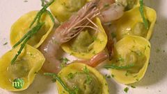 Tortello ripieno di acciuga, gambero bianco di Savona e chinotto