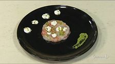 Battuta di gamberi con burrata e pistacchi