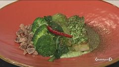 Broccolo, bistecca, crema e cous cous