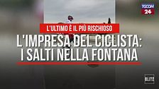L'impresa del ciclista: i salti nella fontana