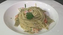 Spaghetti con carciofi e gamberi