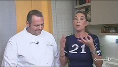 Risotto con crema marroni, gambero e pancetta croccante