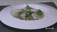 Minestrone con brodo di pesce e nasello brasato