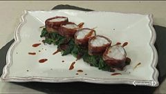 Rana pescatrice con bacon e spinaci