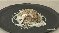 Spaghettone, sottobosco,  aglio al latte e dragoncello