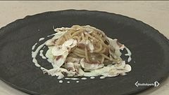 Spaghettone, sottobosco,  aglio al latte e dragoncello