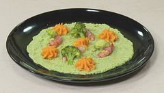 Gamberi rossi crema di broccoli e patate dolci