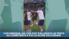 Luis Enrique, la pallonata in testa è virale